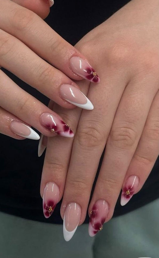 Burgundy Blossom French Press On Nails