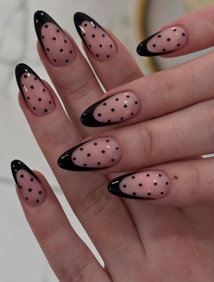 Black Polka Dot French Tips Press-On Nails