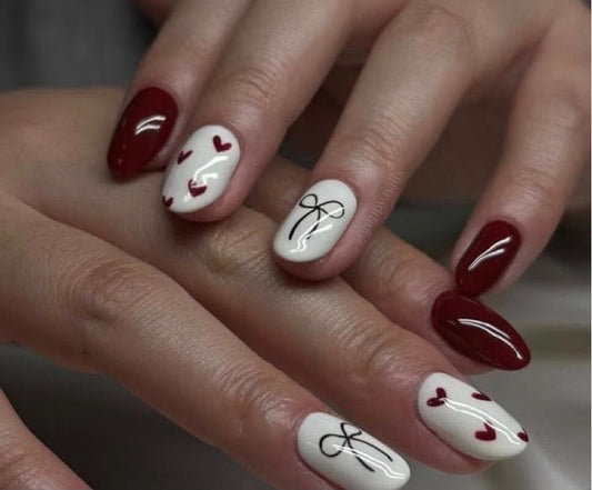 Deep Red Heart Bow Press-On Nails