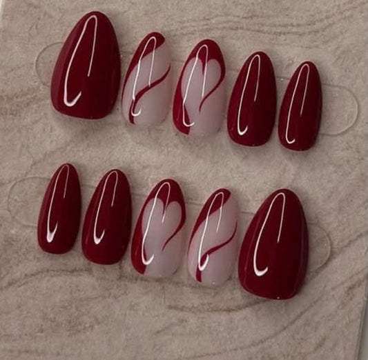 Glossy Deep Red Heart Press-On Nails
