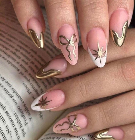 Gold Metallic Bow Press-On Nails