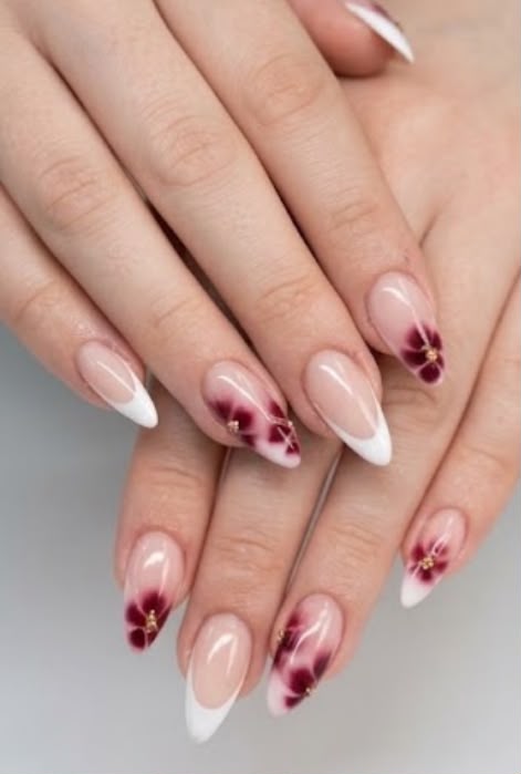 Burgundy Blossom French Press On Nails