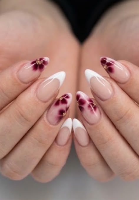 Burgundy Blossom French Press On Nails