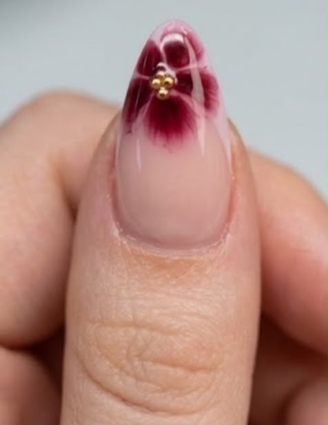 Burgundy Blossom French Press On Nails
