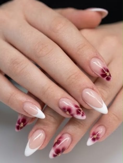 Burgundy Blossom French Press On Nails