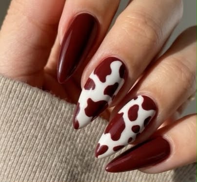 Burgundy Cow-Print Glam Press On Nails